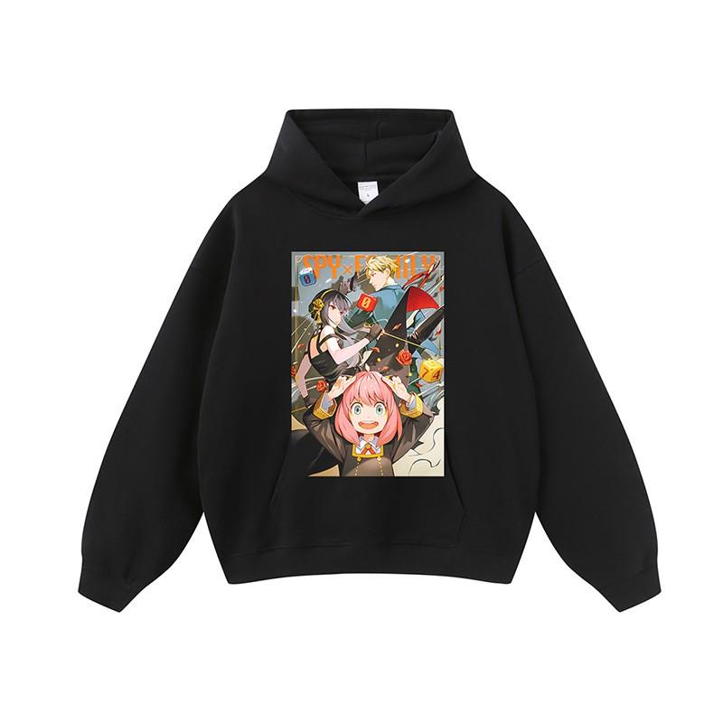Mens Oversized Hoodie With Japanese Hip-Hop Cartoon Print Vintage Streetwear Cotton Sweatshirt Loose Fit Long Sleeve