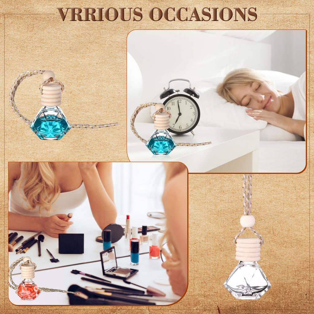 30 Pcs 8 Ml Diamond Shape Hanging Car Air Freshener Diffuser Empty Clear Glass Essential Diffuser Diffuser Bottle Car Air Freshe