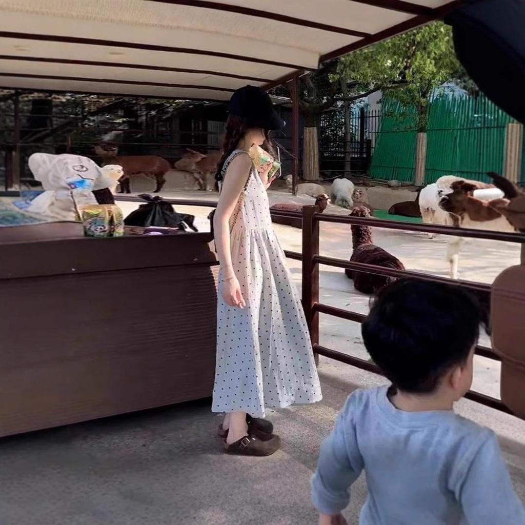 2024 Women's French Slimming Polka Dot Sleeveless Mid-Length Summer Vest Dress