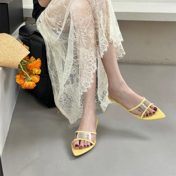 Fashion Female Shoes Slippers Flat Slides Pointed Toe On A Wedge Low Rivet 2025 Summer Flat Shoes Female Womens Slippers Outdoor Pantofl
