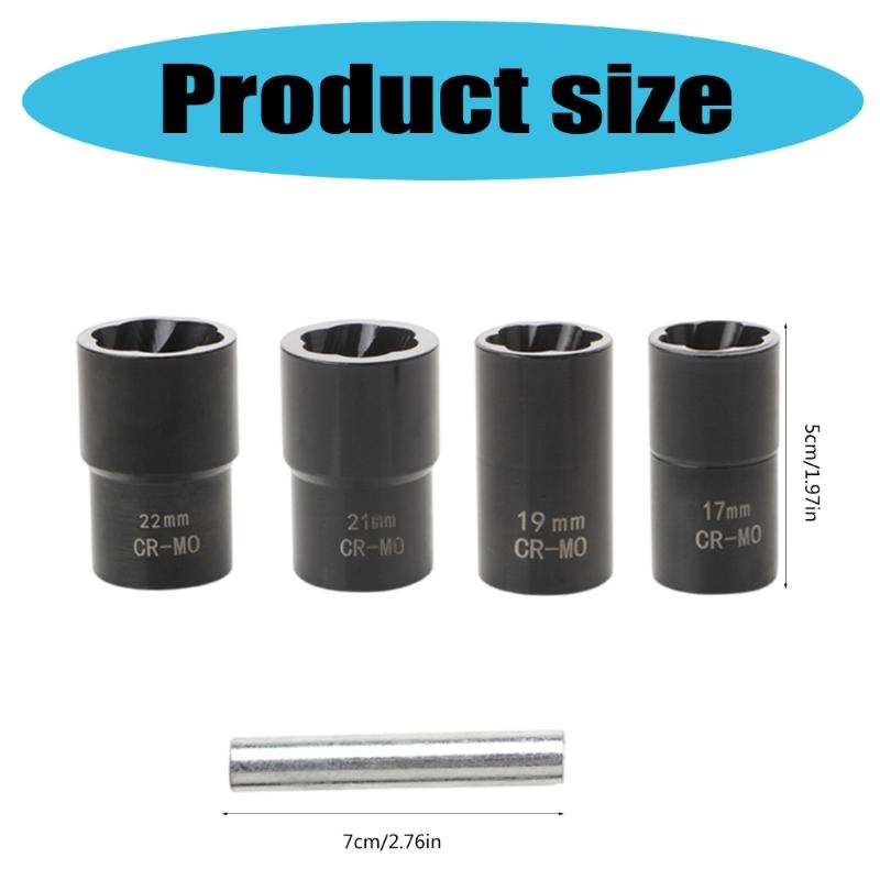 Pack of 5 High Strength Carbon Steel Extractors Socket Set 17 19 21 22mm For Stucks Lug Nut Corroded Fasteners Removal