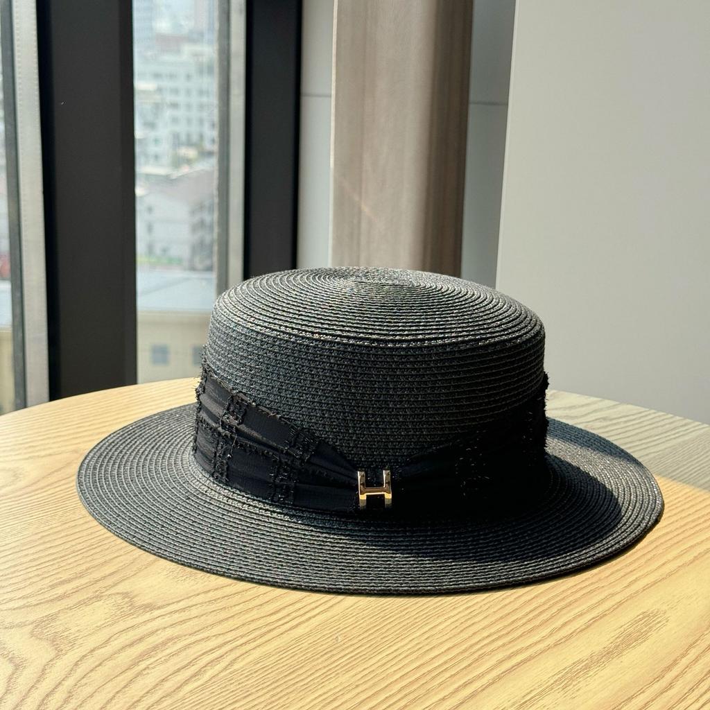 New French Flat-top Straw Hat Children's Summer Sunshade Sunscreen Hepburn Style Straw Top Hat Ins Fashion Trend