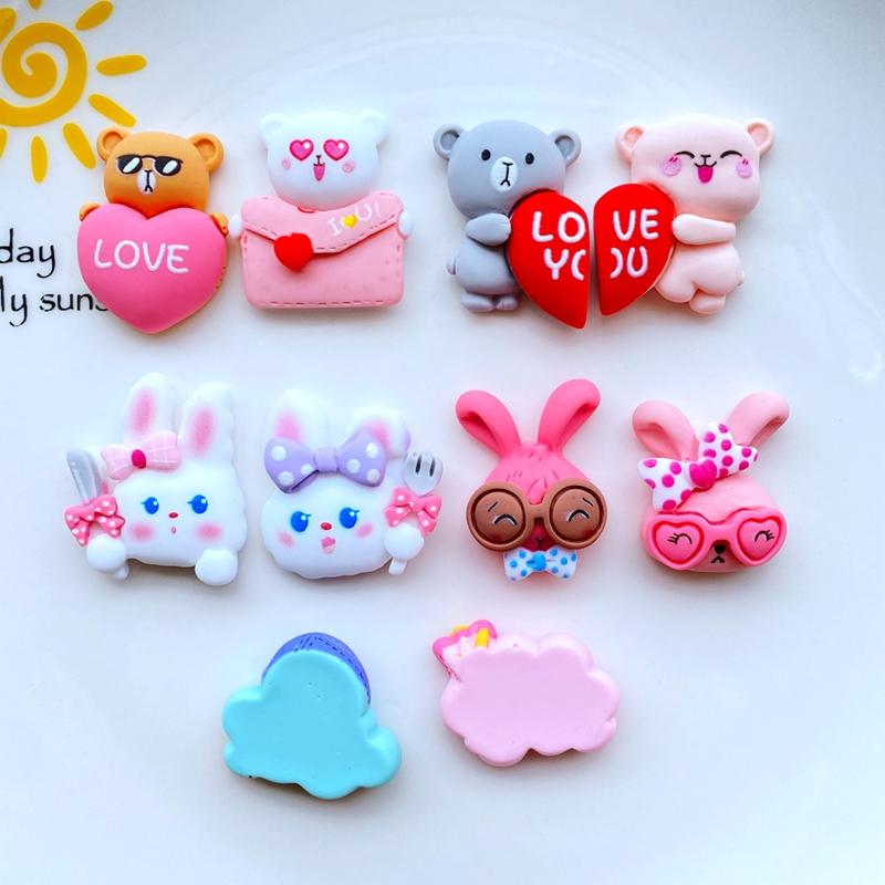 10Pcs New Cute Mini Bear /Rabbit /Cloud  Flat Back Resin Cabochons Scrapbooking DIY Jewelry Craft Decoration Accessories