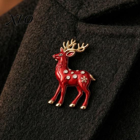 Mini Reindeer Brooch Christmas Pin, Rhinestone Elk Lapel Sweater Alloy Cardigan Coat Suits Accessories, Jewelry Gift for Xmas