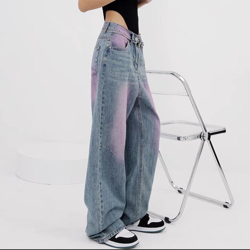 2023 Washed Retro Graffiti Wide-Leg Jeans for Women - Trendy Spring/Summer Gradient Mopping Pants