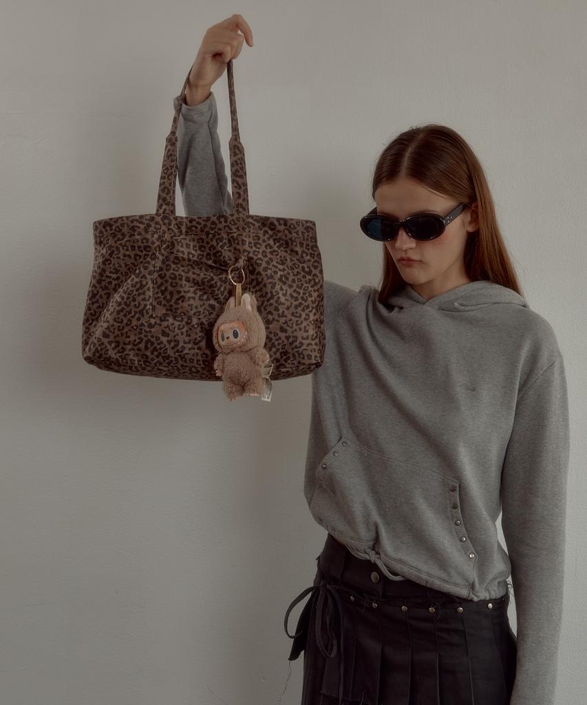 Stud Pocket Crop Hoodie_Grey
