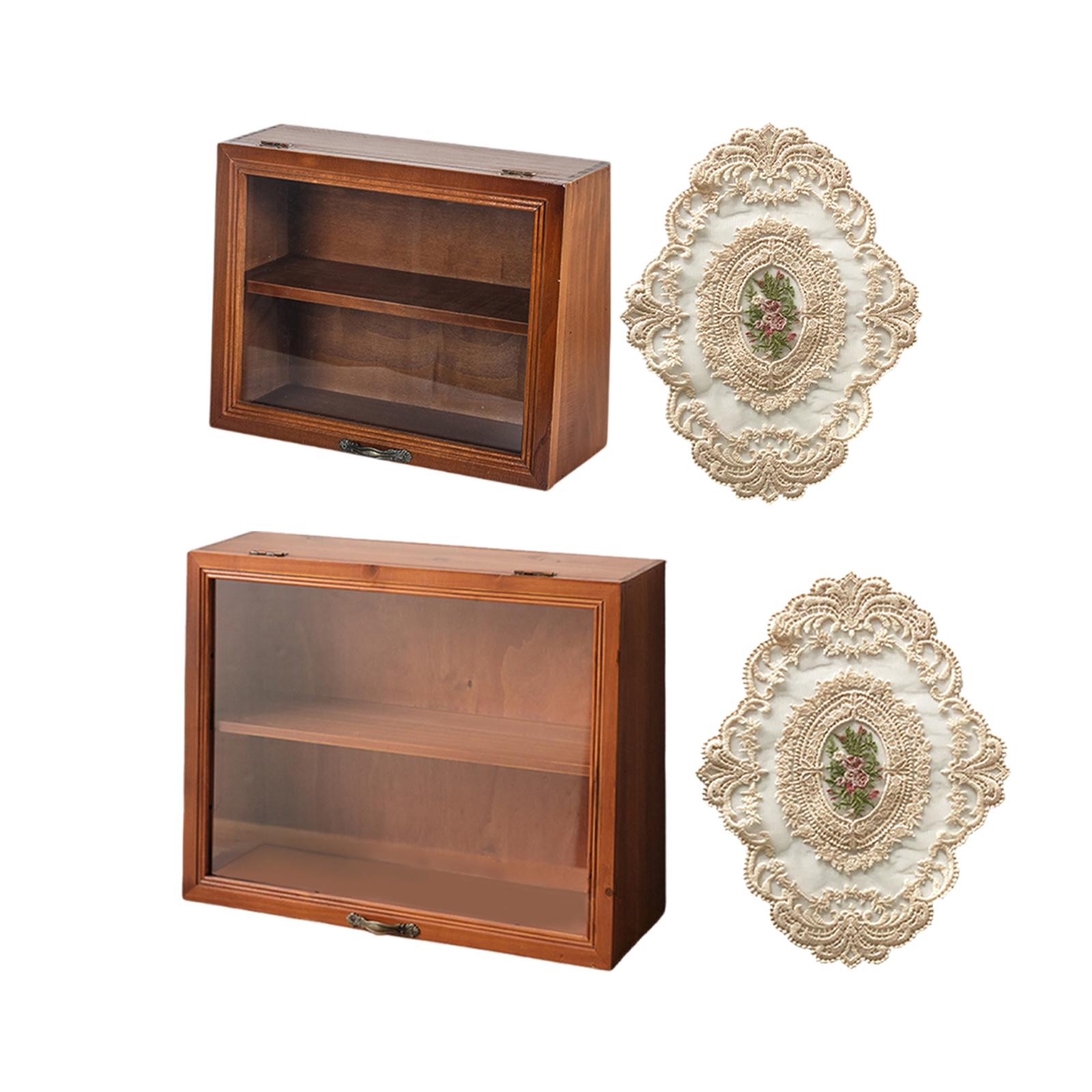 

Wooden Desktop Storage Cabinet Retro Design Decorative 2 Tier Display Case for Action Figures Potted Miniature Perfume Jewelry 30x10x23cm