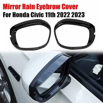 For Honda Civic 11th Gen Carbon Black Car Sticker Rearview Side Mirror Rain Eyebrow Shield Cover Frame Protector ABS