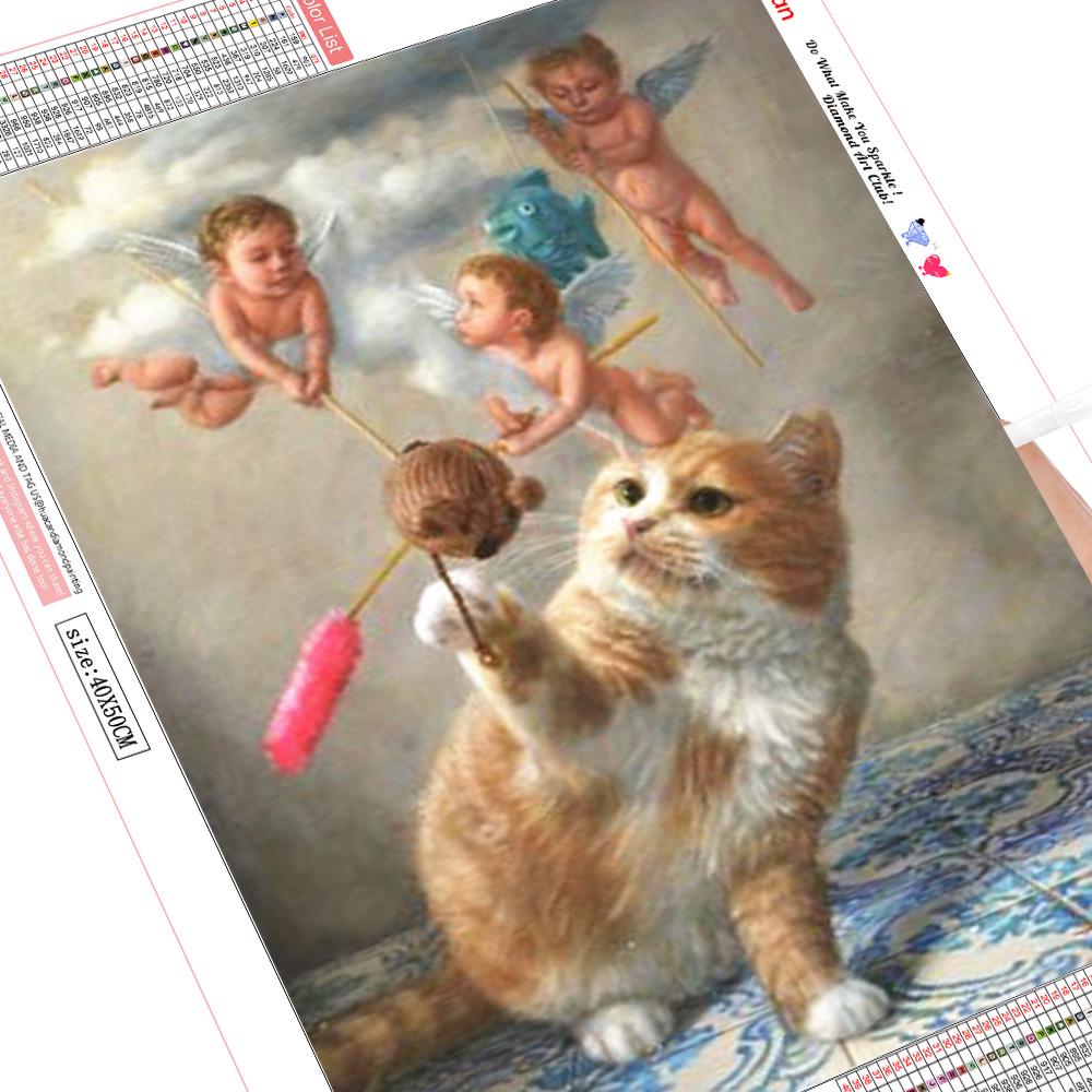 

HC полный квадратный дрель комплект алмазной живописи кот и ангел DIY вышивка крестиком домашний декор 20*20 cm