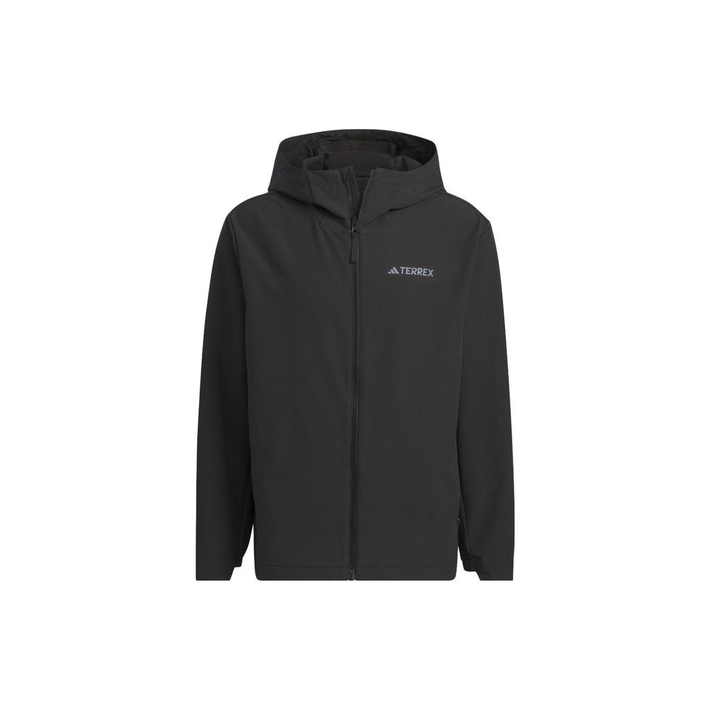 Adidas Solid Color Logo Label Outdoor Fleece Lined Sports Hooded Softshell Jacket Men's Black IL9011