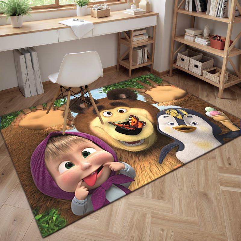 Russian animation Masha and the Bear Fairy Tale Cartoon Carpet Soft Home Living Room Bedroom Door Mat Outdoor Picnic Ground Mat rug T5