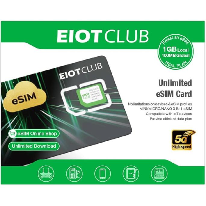 eSIM-карта EIOTCLUB, Физическая eSIM-карта с безлимитным трафиком, 5G Travel eSIM для США/Европы/200+ стран мира, Совместима с разблокированными телефонами eSIM 1 Pack