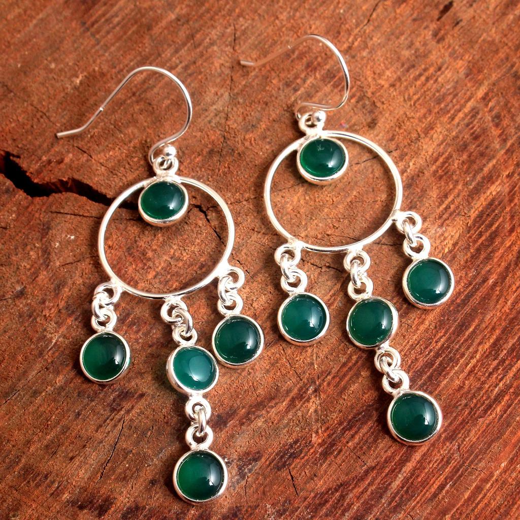 Prehnite Larimar Black Onyx Silver Earring, Silver Charm Jewelry, 925 Sterling Silver Handmade Earring, Gifts For Her