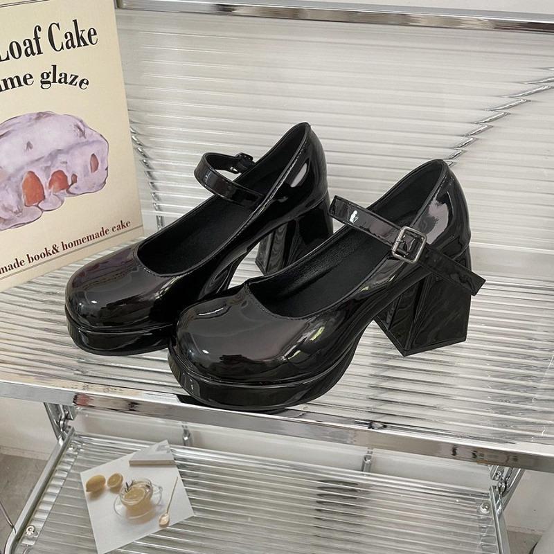 Spring new high heels women's wedding shoes design word with Mary Jane shoes waterproof table thick heel single shoes