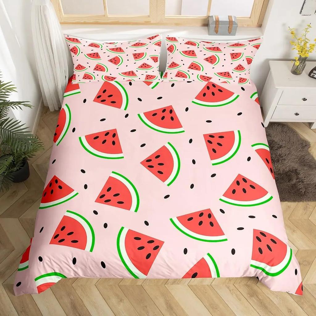 Strawberry Duvet Cover Set Queen King Size Girls Pink Quilt Cover Cartoon Fruit Bedding Set Girls Teenagers Suitable 3 Pcs