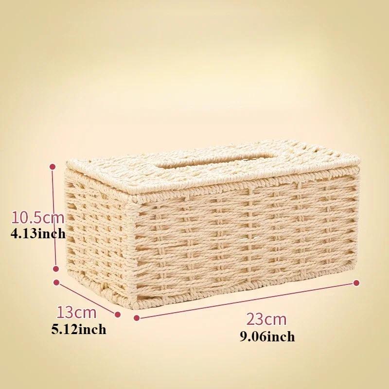 1PC Rattan Handmade Knitting Tissue Box Vintage Napkin Holder for Barthroom Kitchen Home Hotel and Office Home Storage Decor
