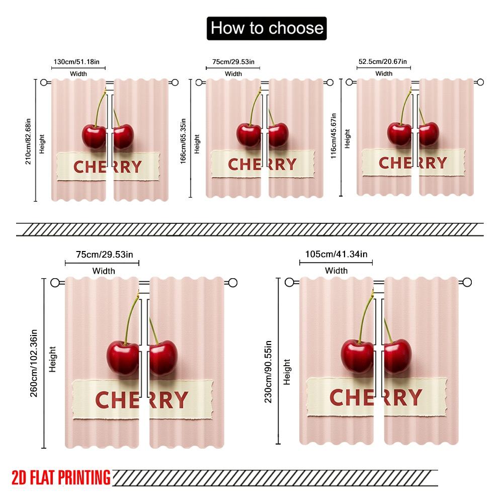 2pcs 2D Flat Printing Drapes Cute Cherry Design 100% Polyester Without Electricity Party Decorations for Entryway Room Parties