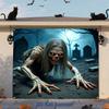 2D flat banner  Halloween Happy Garage Door Banner zombies long hair sharp claws blood mouth