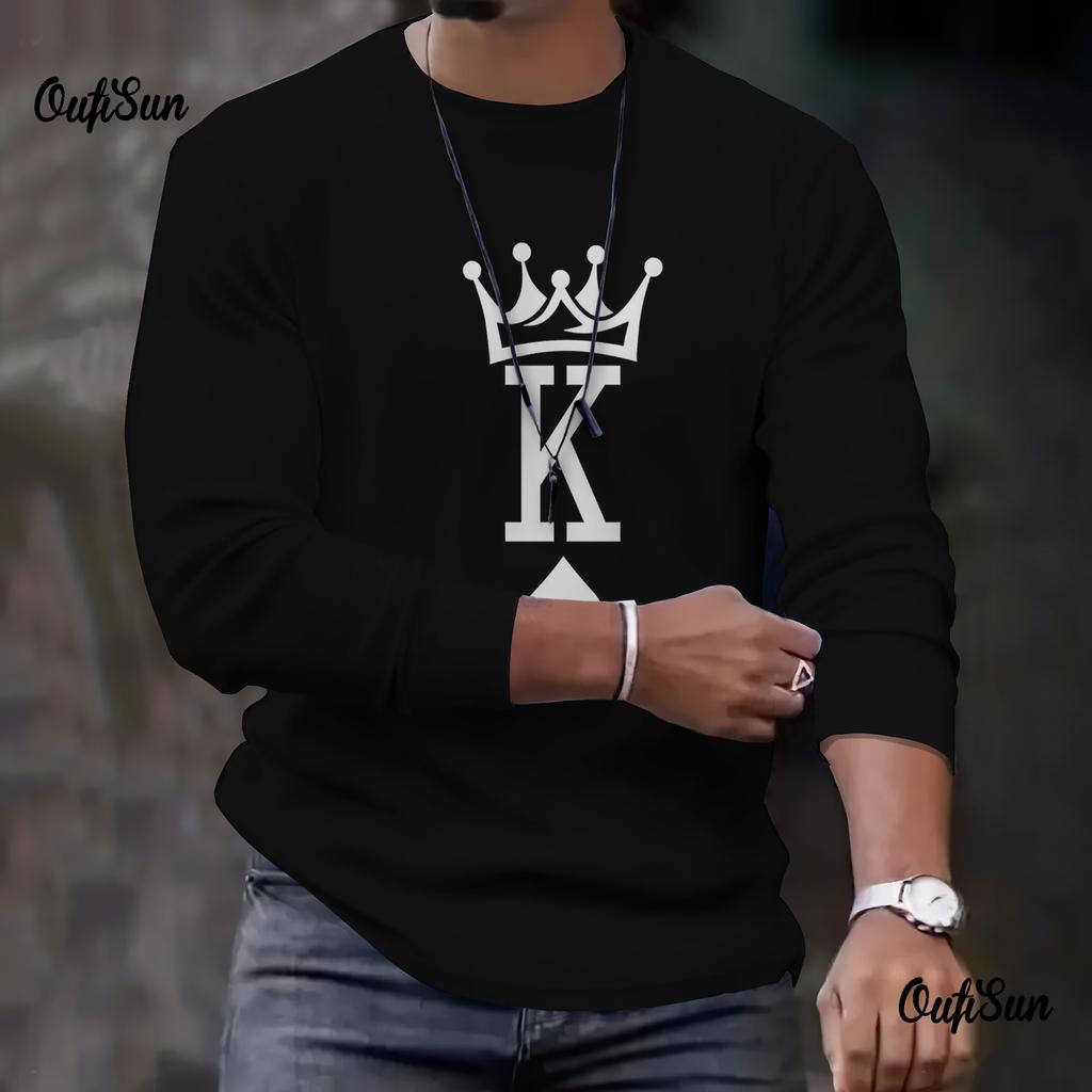 Men's Long Sleeve T-shirts Poker Printed Loose O-neck Tops Oversized Daily T Shirt For Men Tees Shirt Men Clothing