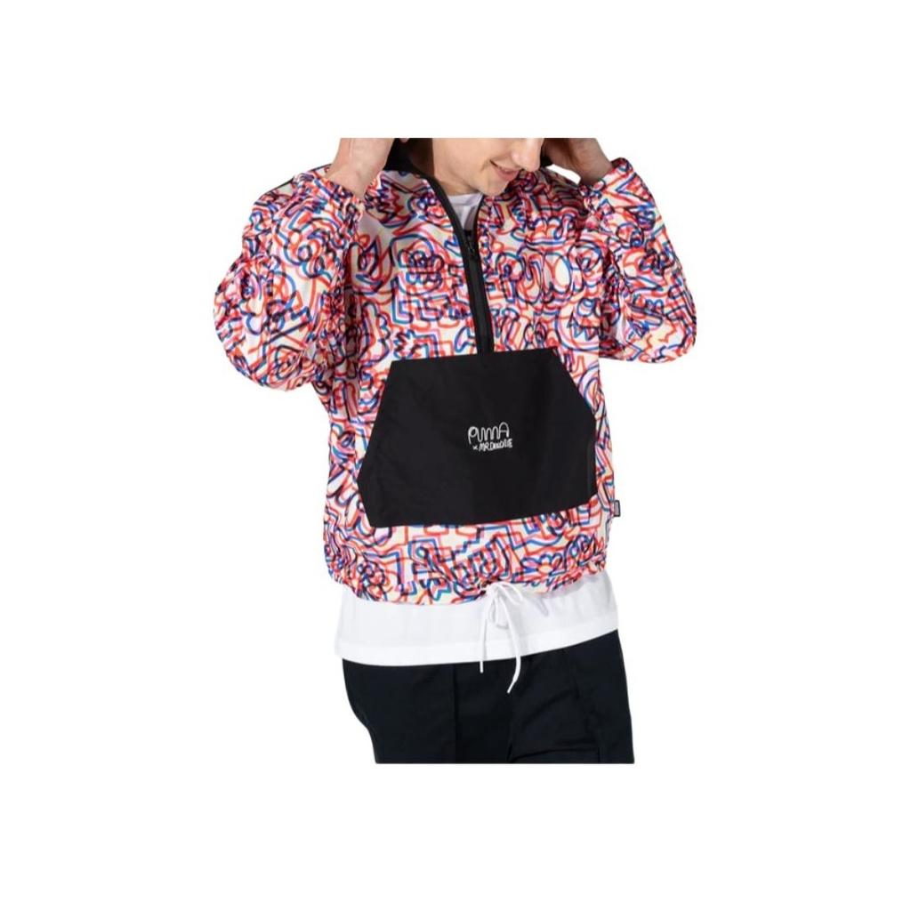 Puma X Mr Doodle Graffiti Print Contrast Half-Zip Stand Collar Jacket Men Jackets Red 530648-02