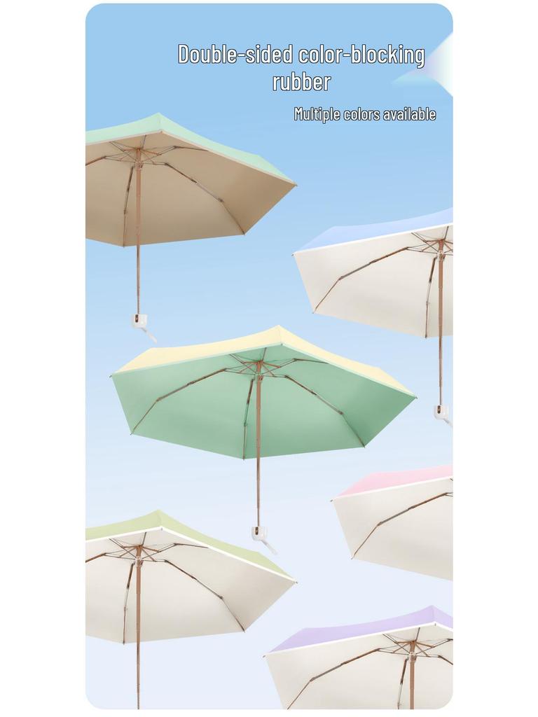 Ultra-Light Five-Fold Compact Chrome Handle Colorblock Umbrella for Rain or Shine