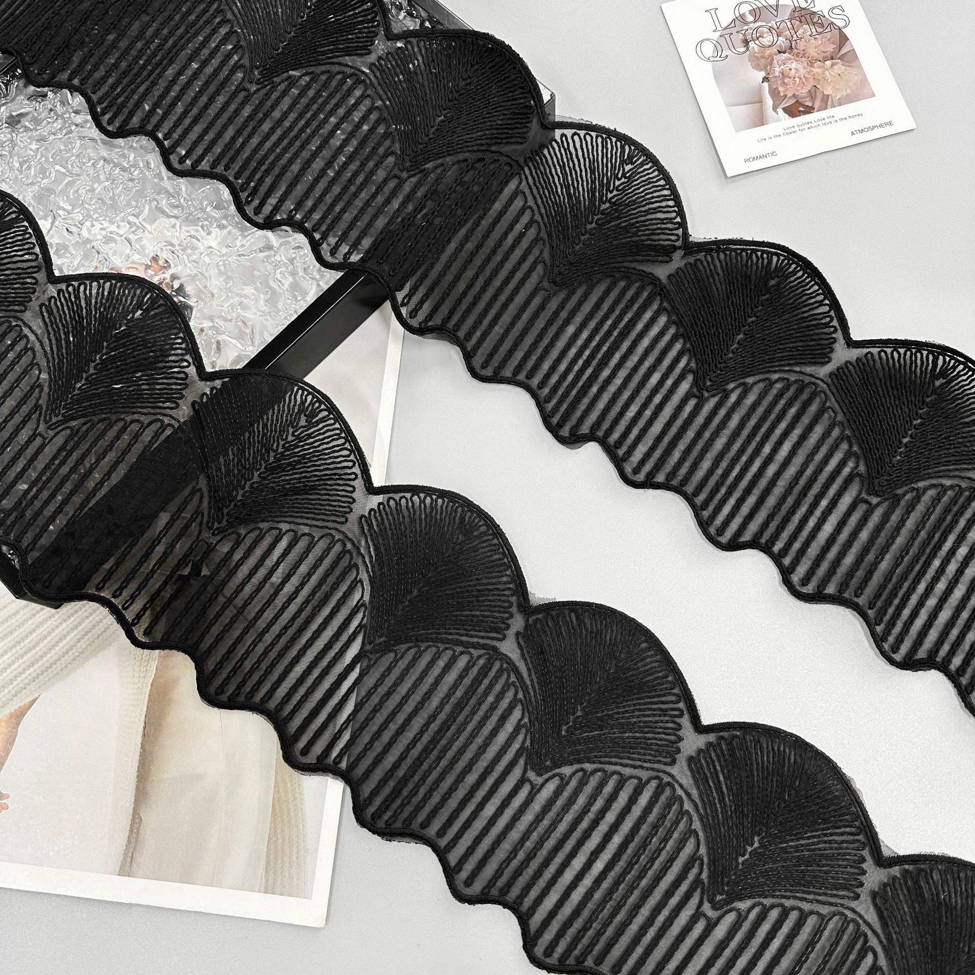 

Черное Волнистое Вышитое Штрих-код Одежда Платье Лолита Декор для Багажа Органза Кружево Аксессуары TCM05 black one size