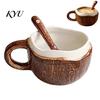 Bicchieri Decorativi da Cucina Vintage Guscio di Cocco Tazza in Ceramica, Tazza da Caffè Irregolare Fatta a Mano con Cucchiaino, Tazza Smaltata Facile da Pulire Texture Rustica