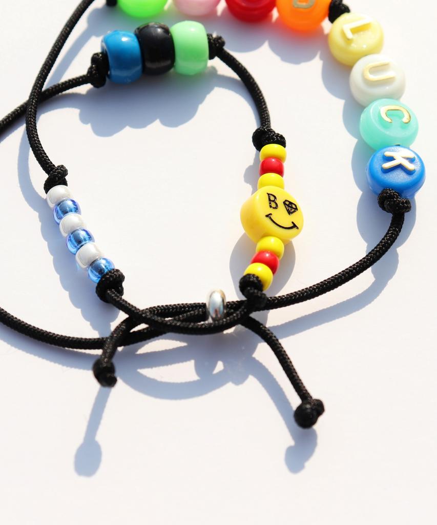 Bonbeau Happy Pop Initial Smile Knot Bracelet Smile Charm Initial Bead Double-Strand Knot Bracelet