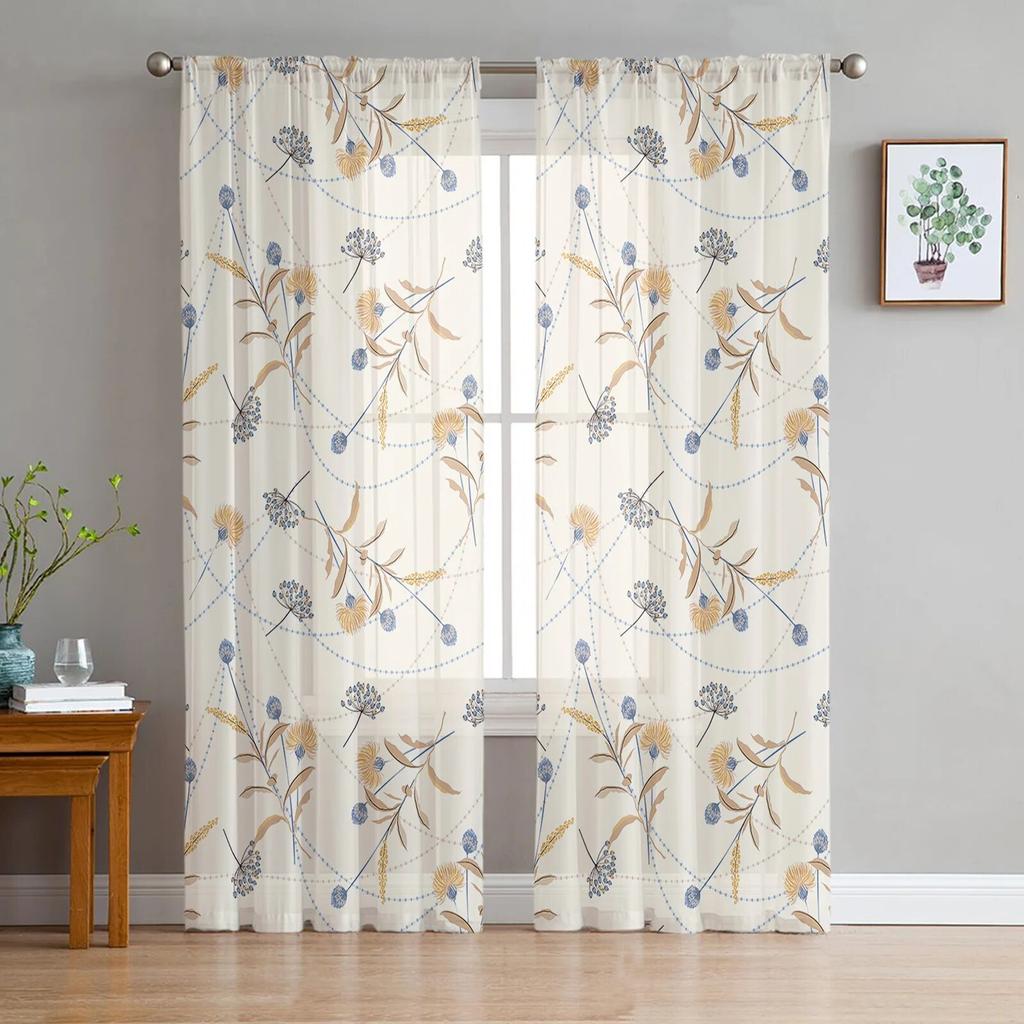 Thanksgiving Plants Farm Leaves Sheer Curtains Holiday Decoration Living Room Bedroom Window Voile Tulle Curtain