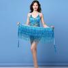 Belly Dance Top Bra Belt Set Latin Sequin Fringe Halter Hip Skirt Sexy Party Costume 4 Layer Tassel Stage Performance Cloth Wear