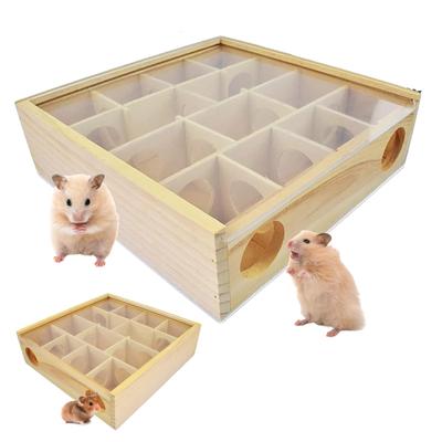 SAKURAN Hamster House, Maze-Style Tunnel, Wooden Pet Supplies for Small Animals, Hideout, Shelter, Easy Observation, Chewing Safe, with Clear Top, Toy