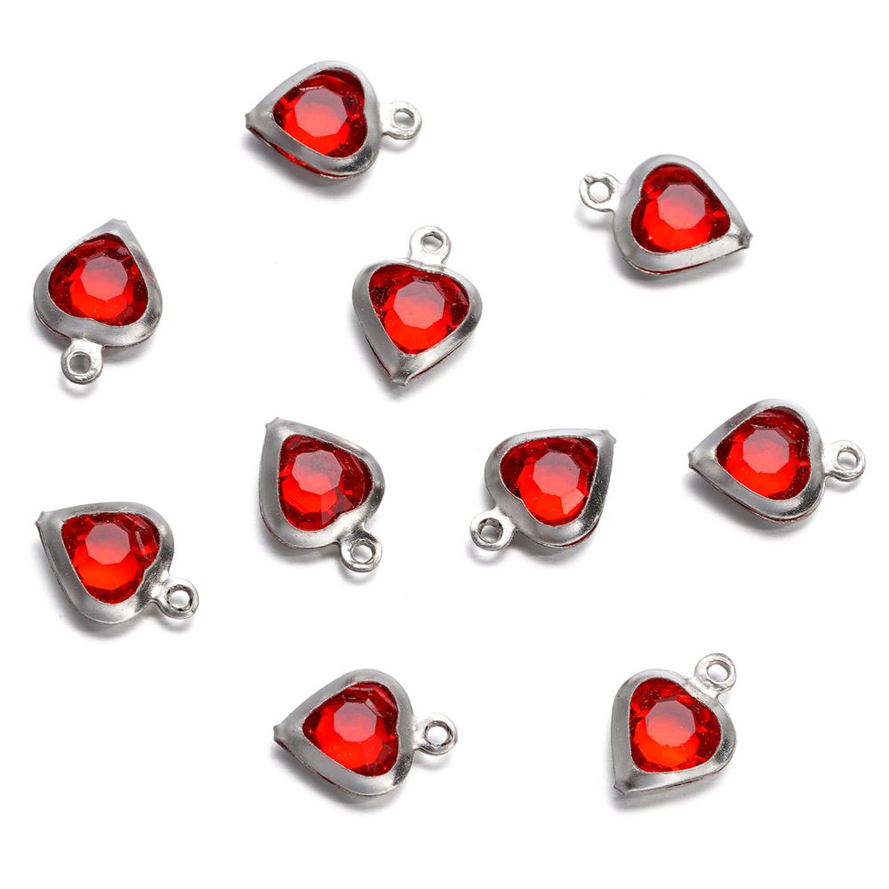 10 Stück/Los 7,5 mm Edelstahl Herz mit Strasssteinen Anhänger für Halskette Armband Anhänger DIY Schmuckherstellung Zubehör