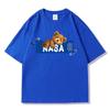 Men's NASA Co-branded Bear Print Crew Neck Cotton T-Shirt - Short Sleeve, Casual Streetwear, Plus Size Available