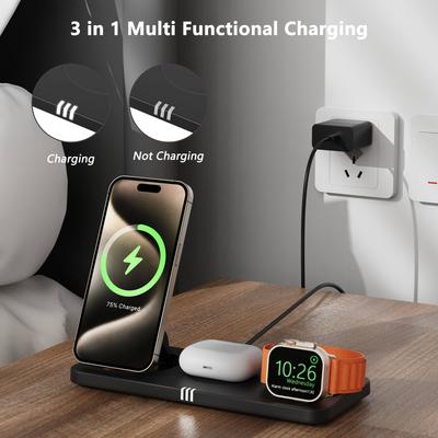 3'ü 1 Arada Manyetik Kablosuz Şarj Standı iPhone 15 14 13 Pro Max için Watch 8 7 6 Airpods İndüksiyon USB Hızlı Şarj İstasyonu