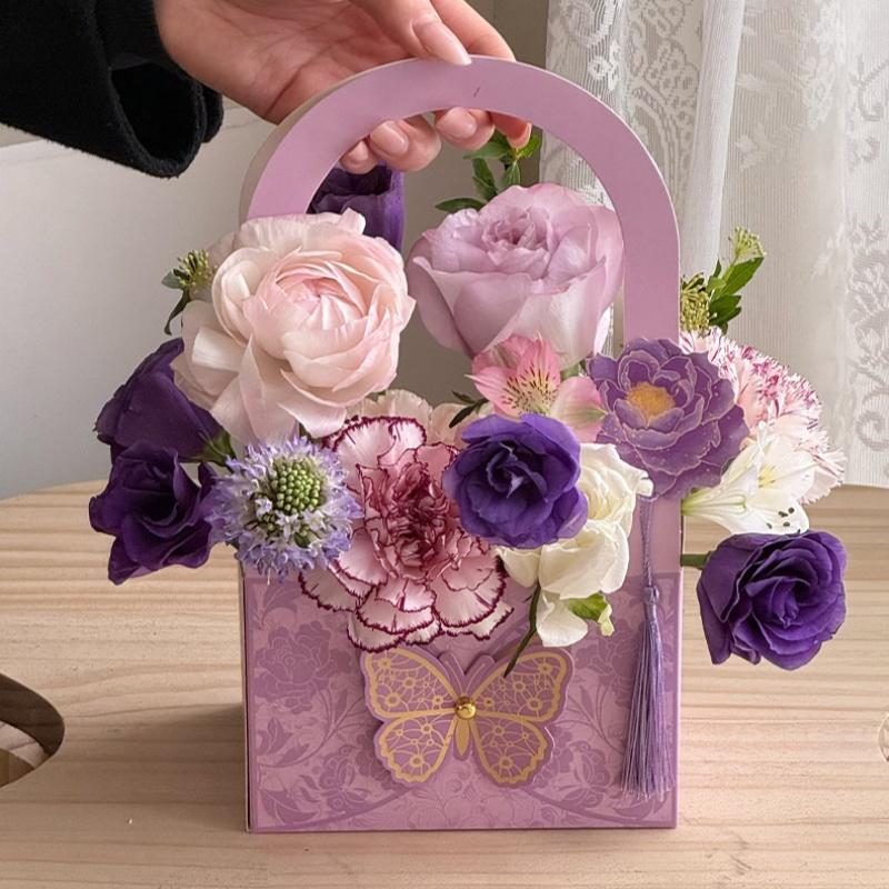 3PCS Butterfly Portable Flower Box Gift Box Flower Tote Bag Rose Candy Dessert Packaging Box Valentine's Day Weeding Gift