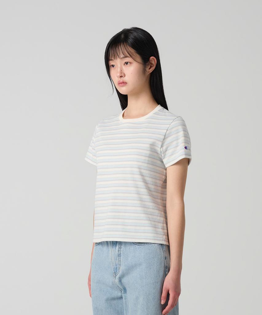 CHAMPION Women'S C-Logo Striped T-Shirt Ecru