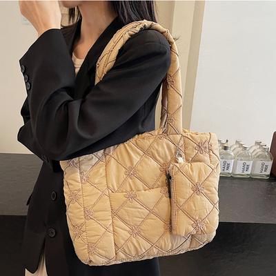 New Large Capacity Commuter Tote Bag for Women, Embroidered Diagonal Cross Bag, Lightweight and Simple Lingge Steamed Bun Mother Bag 1