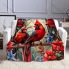 Red Cardinals with Vibrant Flowers Pattern Blanket Flannel Material Soft Warm for All Seasons, Home Outdoor Camping Picnics RV