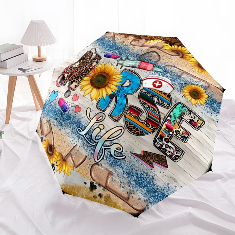 1pc Nurse Print Folding Umbrella | Elegant Design, Fashionable Accessory, Durable Construction, Sturdy Ribs yy251107009