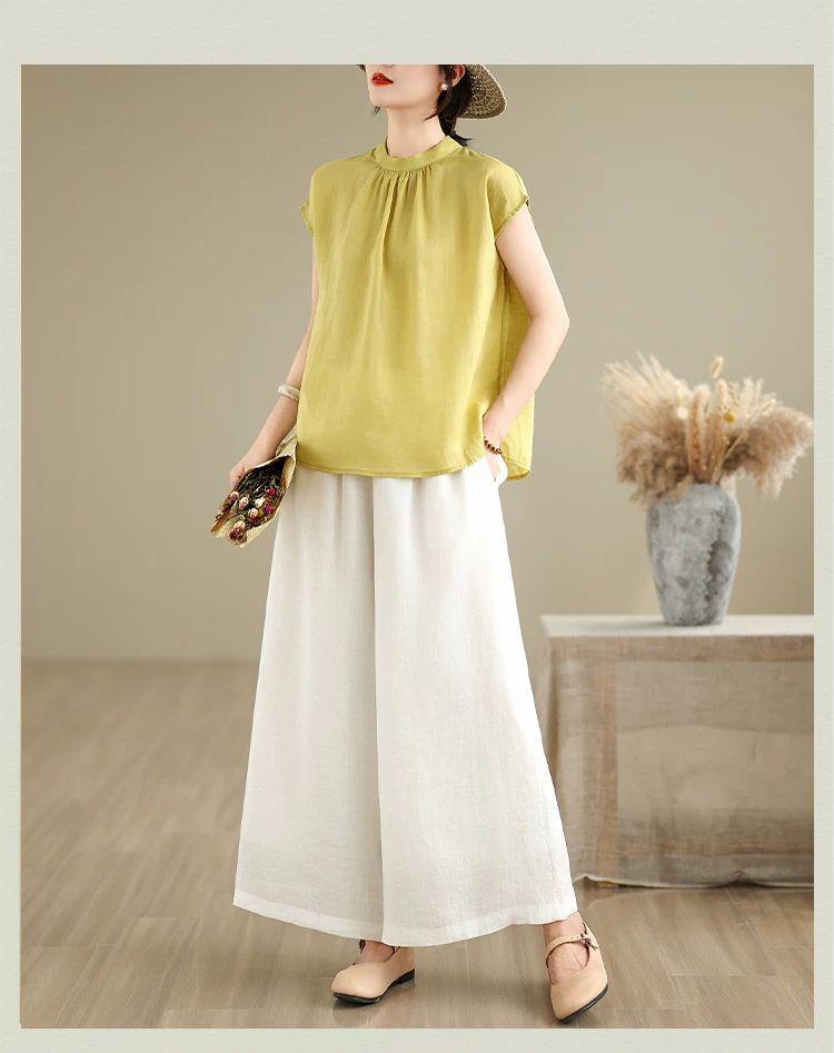 Women's Stylish Hong Kong Sleeveless Linen-Cotton Vest Top