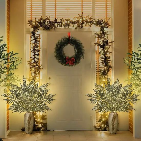 8 Pcs Lighted Artificial Pine Branches 35" Christmas Greenery Norfolk Pine Picks with LED Lights Faux Stems