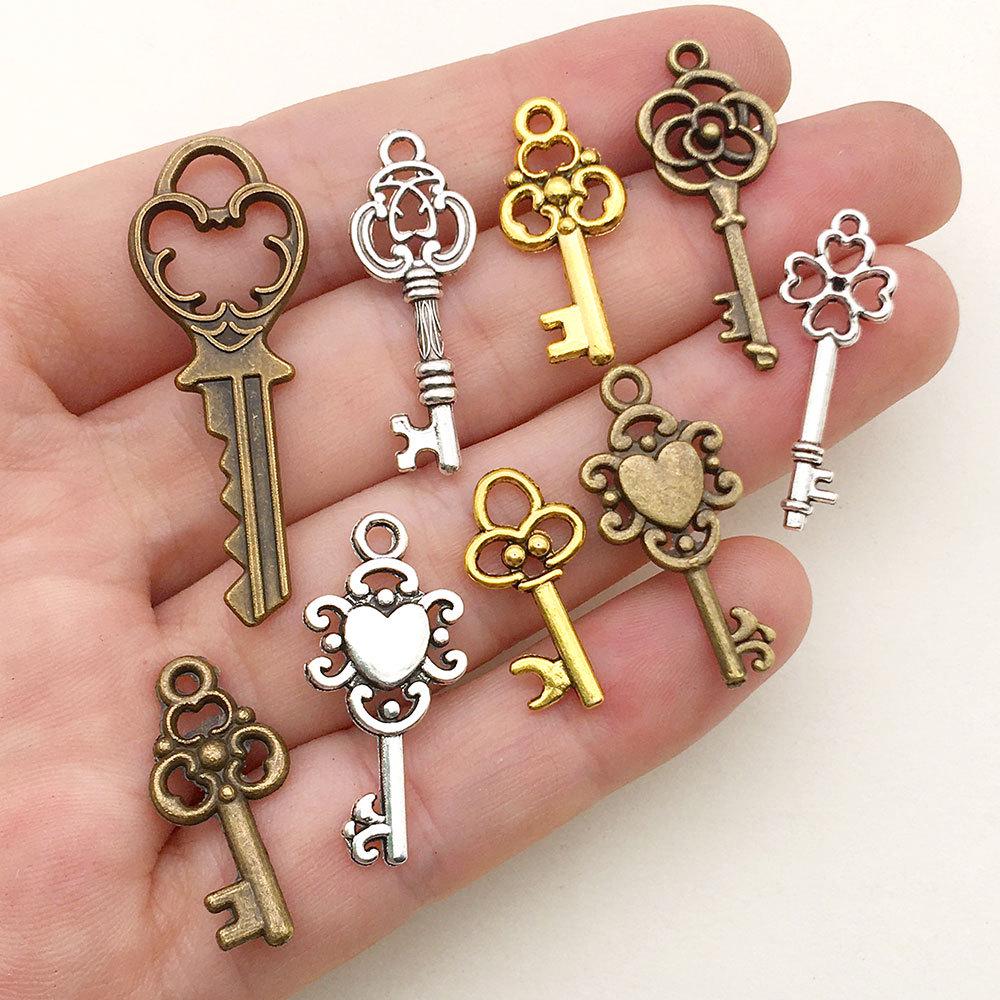 3-Color DIY Alloy Retro Key Jewelry Pendants