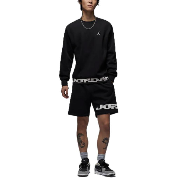 Jordan MVP Letter Pattern Fleece Lined Crew Neck Pullover Long Sleeved Sweatshirt Men's Black FV7437-010