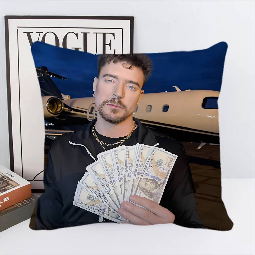 Game Blogger M-MrBeast Vintage Pillow Case Square Pillow Bedroom Sofa Leisure Comfort Cushion Car Home Decoration