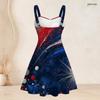 Women Plus Size Off Shoulder Strappy Sleeveless Dress Red White Blue Star Printed Fitted Waist Flared Hem