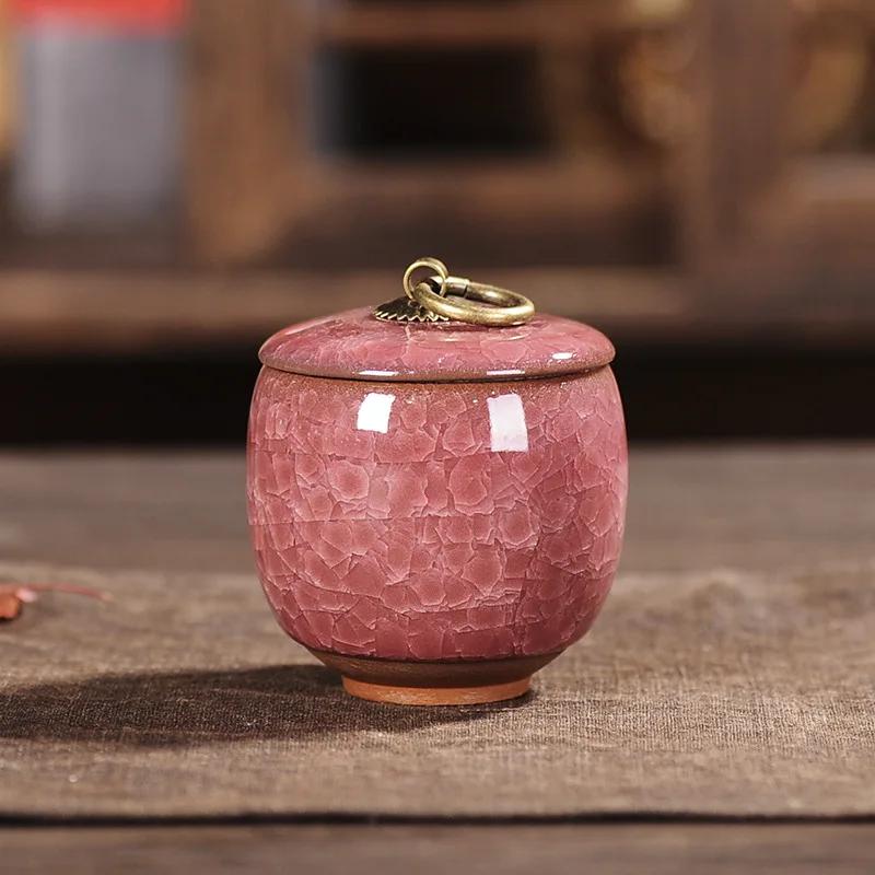 Cracked Ceramic Tea Caddies Coffee Canister Household Portable Travel Mini Porcelain Sealed Moisture-proof Storage Jar Home Deco