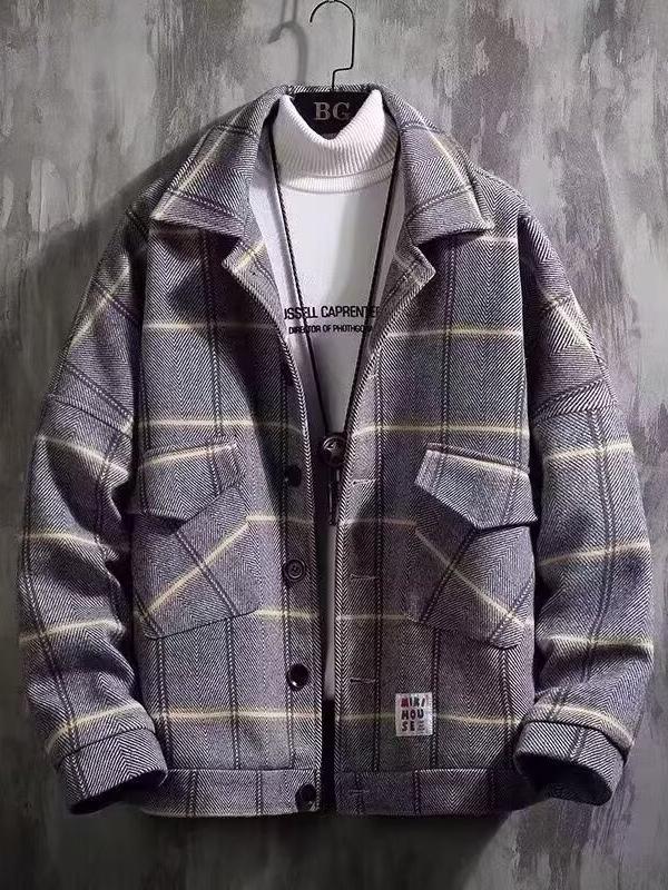 2025 Men's Trendy Wool Plaid Jacket - Autumn/Winter Casual Loose Fit