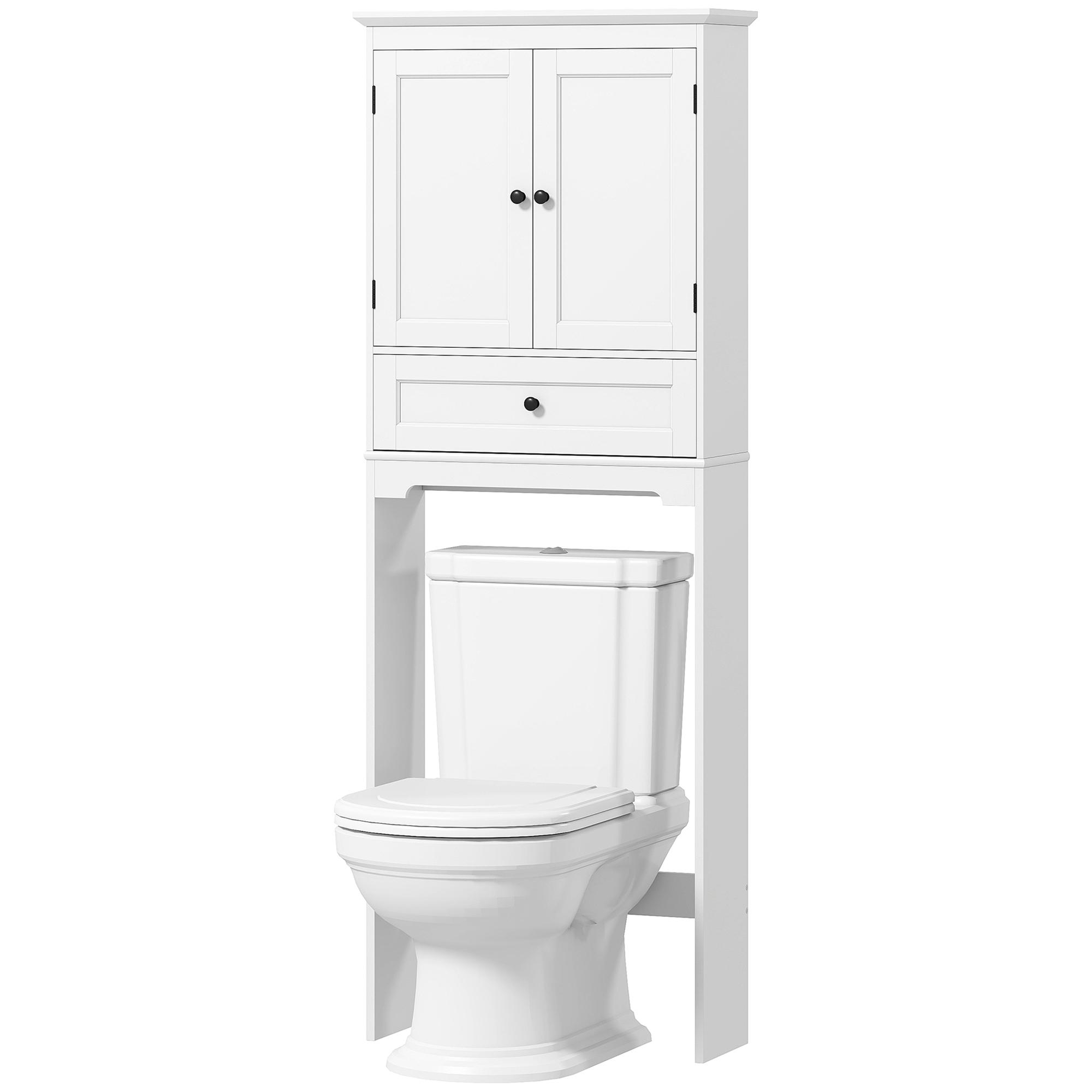 Meuble de rangement WC au-dessus des toilettes Meuble de salle de bain avec 2 portes Tiroir et Étagère réglable Blanc