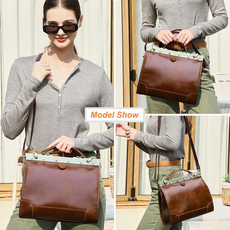 Women's Genuine Cowhide Leather Handbag - Handmade Shoulder & Crossbody Bag with Metal Buckle