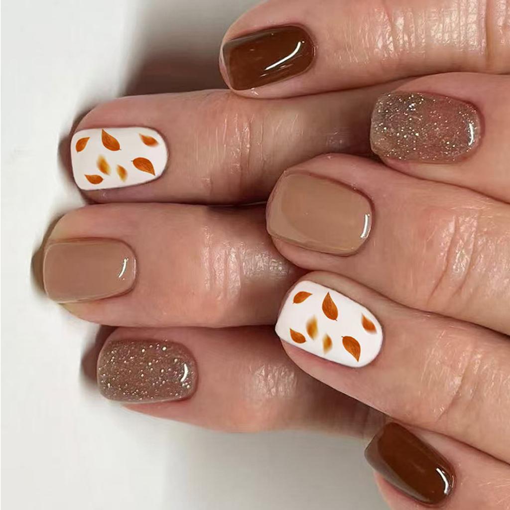 Seasonal Brown Shine Fake Nail Removable Press On Nails Tips Reusable Comfortable For Daily Use Simple To Apply 24pcs/